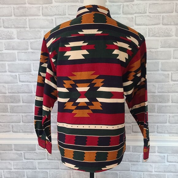 Vintage British Khaki Robert Lighton Cotton Shacket Southwest Aztec Button Up - Picture 3 of 9